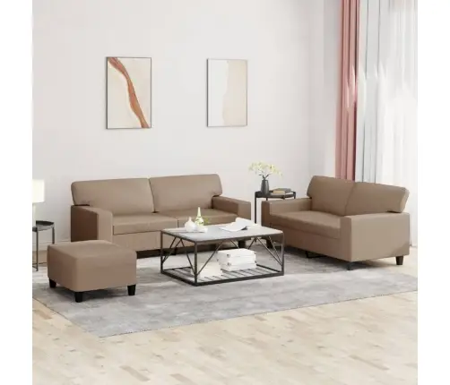 Sofos Komplektas, 3 Dalių, Kapučino Spalvos, Dirbtinė Oda