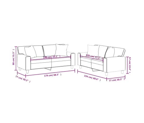 2-Osaline Diivanikomplekt Patjadega, Must, Kunstnahk