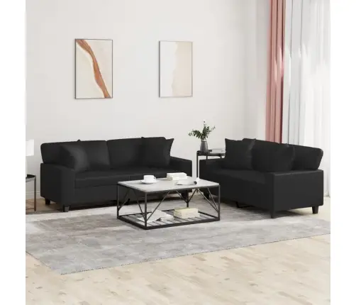 2-Osaline Diivanikomplekt Patjadega, Must, Kunstnahk