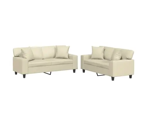 Divdaļīgs Dīvānu Komplekts, Spilveni, Krēmkrāsas Mākslīgā Āda Vidaxl