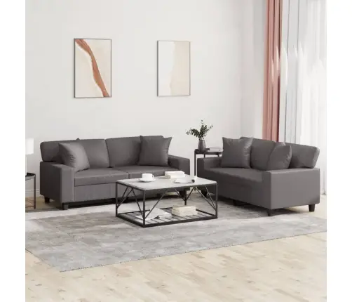 Divdaļīgs Dīvānu Komplekts Ar Spilveniem, Pelēka Mākslīgā Āda Vidaxl