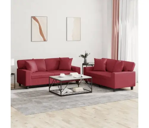 Sofos Komplektas Su Pagalvėmis, 2 Dalių, Vyno, Dirbtinė Oda