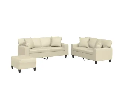 Sofos Komplektas Su Pagalvėmis, 3 Dalių, Kreminis, Dirbtinė Oda