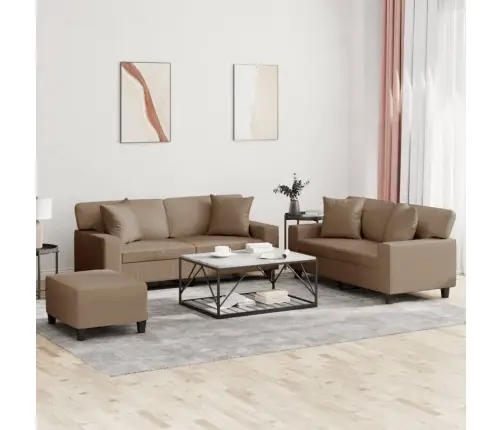 Trīsdaļīgs Dīvānu Komplekts, Kapučīno Krāsas Mākslīgā Āda Vidaxl