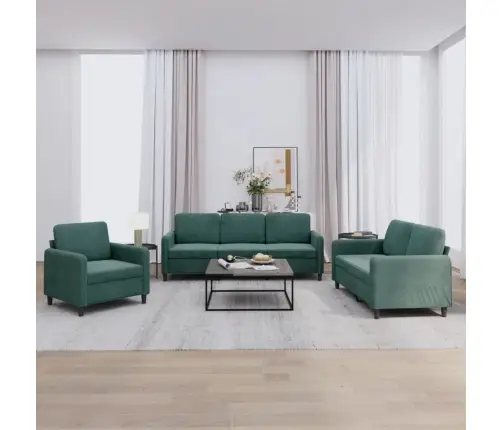 Trīsdaļīgs Dīvānu Komplekts, Tumši Zaļš Samts Vidaxl