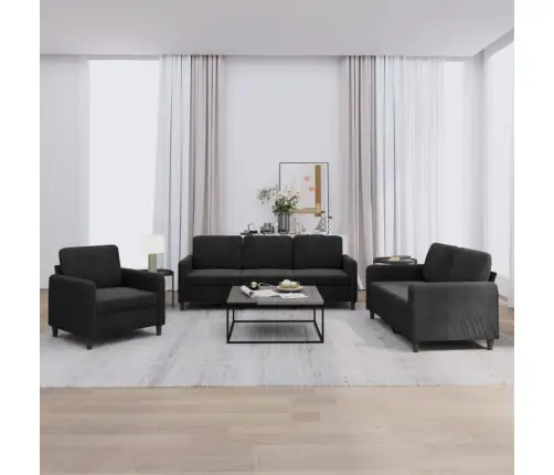 Sofos Komplektas, 3 Dalių, Juodos Spalvos, Aksomas