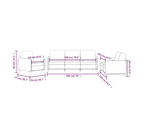 Sofos Komplektas, 3 Dalių, Kreminės Spalvos, Aksomas