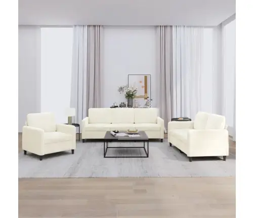 Sofos Komplektas, 3 Dalių, Kreminės Spalvos, Aksomas