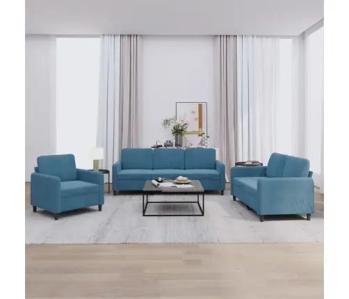 Trīsdaļīgs Dīvānu Komplekts, Zils Samts Vidaxl