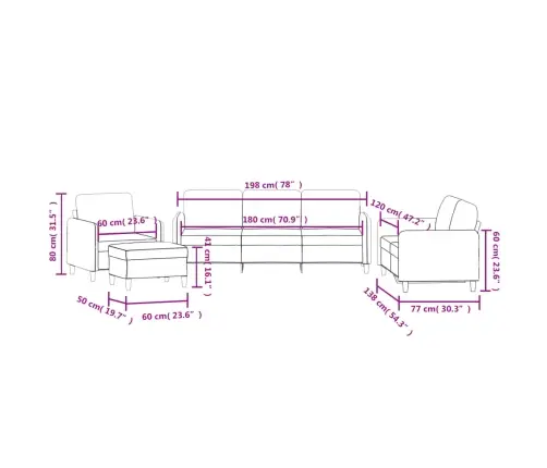 4-Osaline Diivanikomplekt, Helehall, Samet