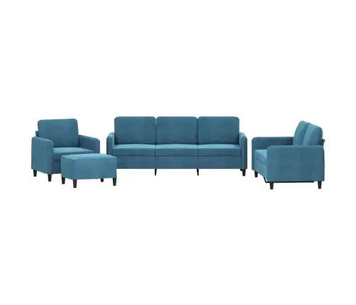 Četrdaļīgs Dīvānu Komplekts, Zils Samts Vidaxl