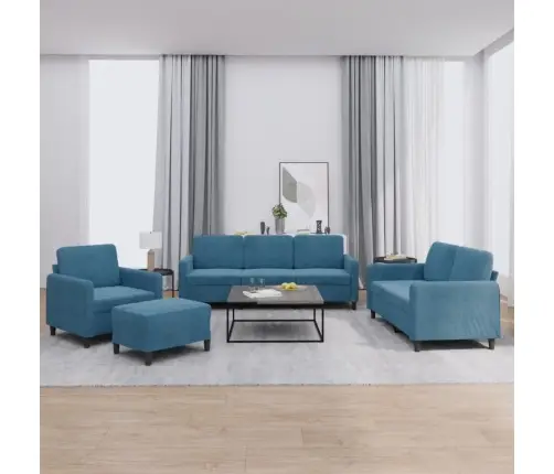 Četrdaļīgs Dīvānu Komplekts, Zils Samts Vidaxl