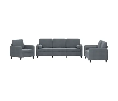 Trīsdaļīgs Dīvānu Komplekts Ar Spilveniem, Tumši Pelēks Samts Vidaxl