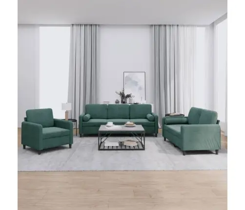 Trīsdaļīgs Dīvānu Komplekts Ar Spilveniem, Tumši Zaļš Samts Vidaxl