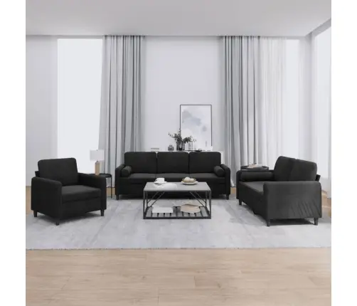 Trīsdaļīgs Dīvānu Komplekts Ar Spilveniem, Melns Samts Vidaxl