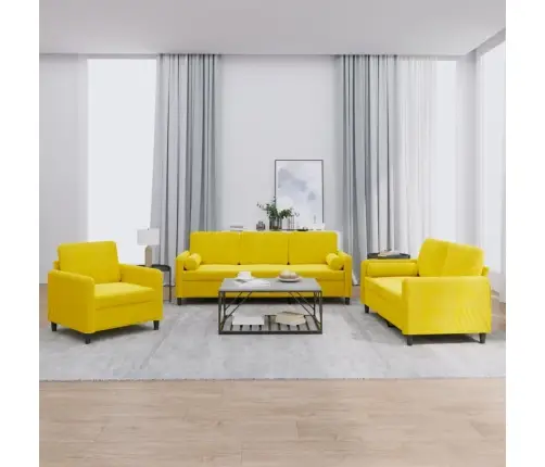 Trīsdaļīgs Dīvānu Komplekts Ar Spilveniem, Dzeltens Samts Vidaxl