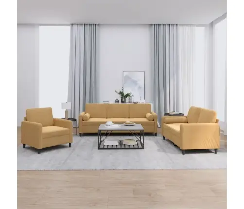 3-Osaline Diivanikomplekt Patjadega, Pruun, Samet