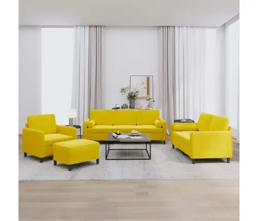 Četrdaļīgs Dīvānu Komplekts Ar Spilveniem, Dzeltens Samts Vidaxl