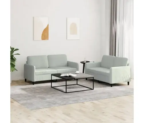 Sofos Komplektas, 2 Dalių, Šviesiai Pilkos Spalvos, Aksomas