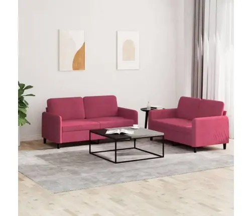 Sofos Komplektas, 2 Dalių, Raudonojo Vyno Spalvos, Aksomas