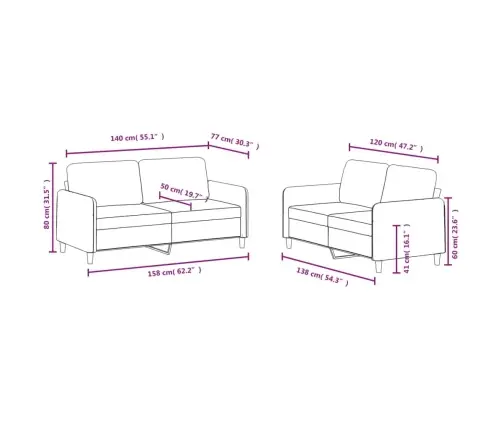 Sofos Komplektas, 2 Dalių, Rudos Spalvos, Aksomas