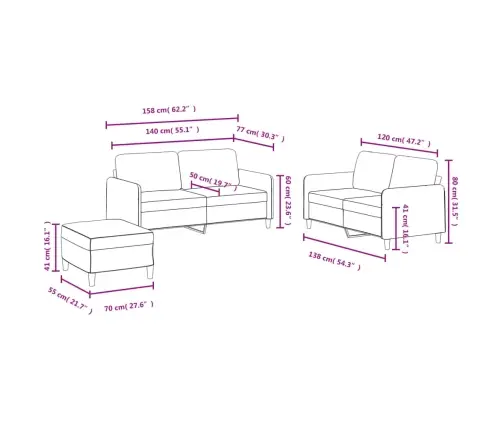 Trīsdaļīgs Dīvānu Komplekts, Gaiši Pelēks Samts Vidaxl