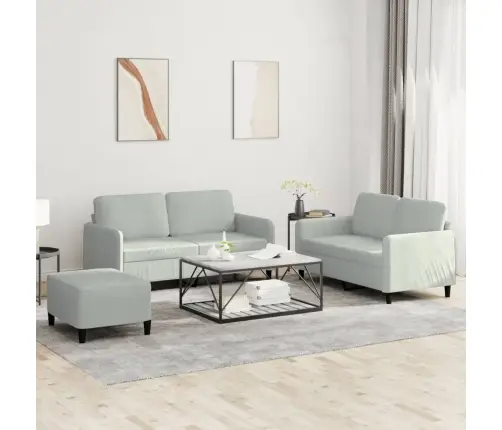 Trīsdaļīgs Dīvānu Komplekts, Gaiši Pelēks Samts Vidaxl