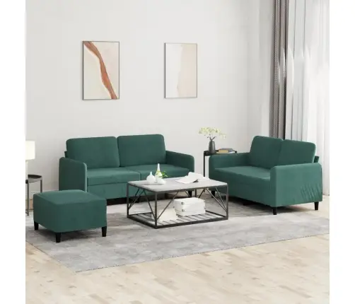 Sofos Komplektas, 3 Dalių, Tamsiai Žalios Spalvos, Aksomas