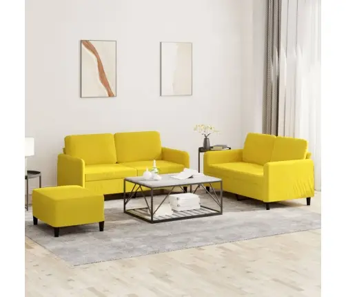 Trīsdaļīgs Dīvānu Komplekts, Dzeltens Samts Vidaxl