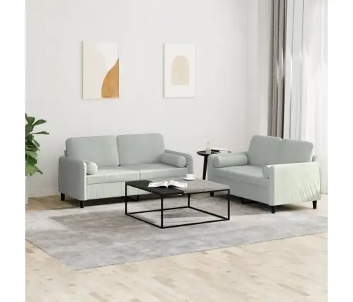 Divdaļīgs Dīvānu Komplekts Ar Spilveniem, Gaiši Pelēks Samts Vidaxl