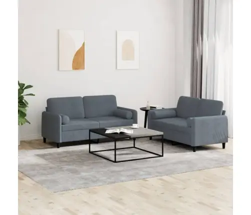 Divdaļīgs Dīvānu Komplekts Ar Spilveniem, Tumši Pelēks Samts Vidaxl