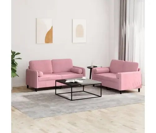 Sofos Komplektas Su Pagalvėmis, 2 Dalių, Rožinis, Aksomas