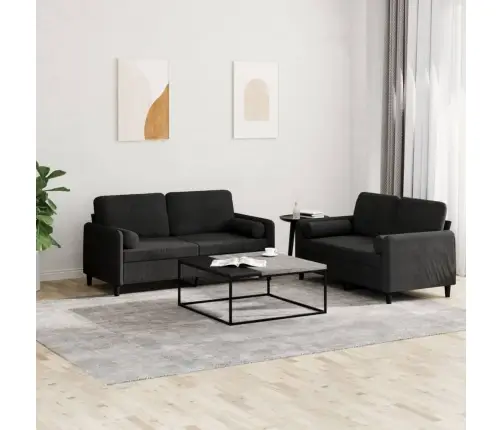 Divdaļīgs Dīvānu Komplekts Ar Spilveniem, Melns Samts Vidaxl