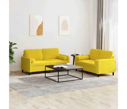 2-Osaline Diivanikomplekt Patjadega, Kollane, Samet