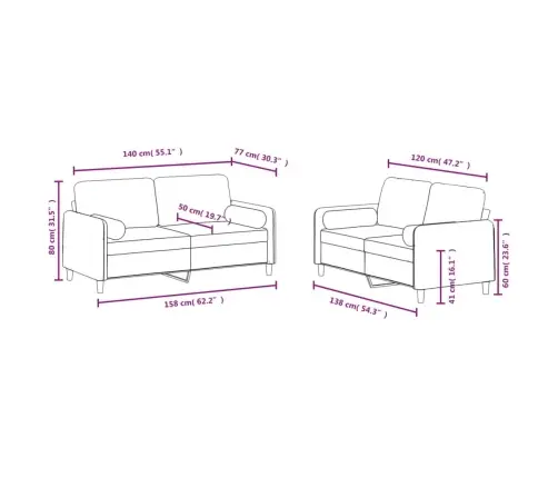 2-Osaline Diivanikomplekt Patjadega, Pruun, Samet