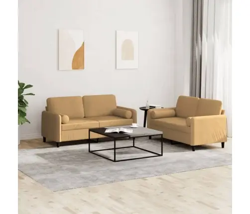 2-Osaline Diivanikomplekt Patjadega, Pruun, Samet