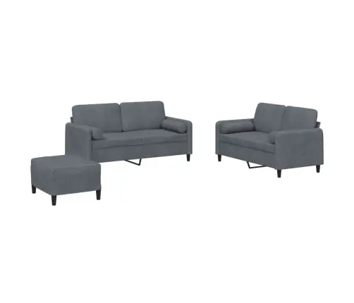 Trīsdaļīgs Dīvānu Komplekts Ar Spilveniem, Tumši Pelēks Samts Vidaxl