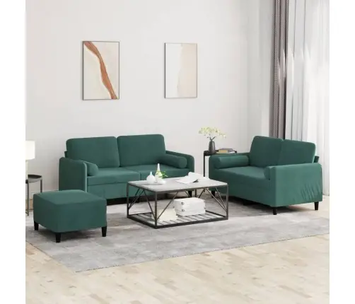 3-Osaline Diivanikomplekt Patjadega, Tumeroheline, Samet