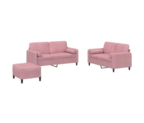 Sofos Komplektas Su Pagalvėmis, 3 Dalių, Rožinis, Aksomas