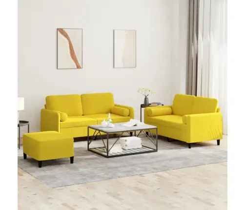 Trīsdaļīgs Dīvānu Komplekts Ar Spilveniem, Dzeltens Samts Vidaxl