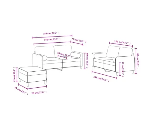 Trīsdaļīgs Dīvānu Komplekts Ar Spilveniem, Krēmkrāsas Samts Vidaxl