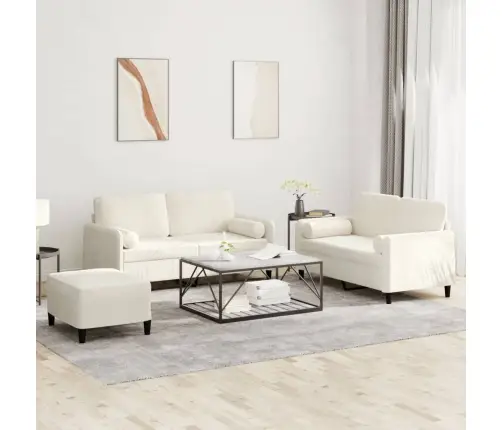 Trīsdaļīgs Dīvānu Komplekts Ar Spilveniem, Krēmkrāsas Samts Vidaxl