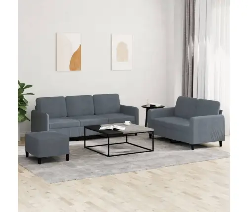 Trīsdaļīgs Dīvānu Komplekts, Tumši Pelēks Samts Vidaxl