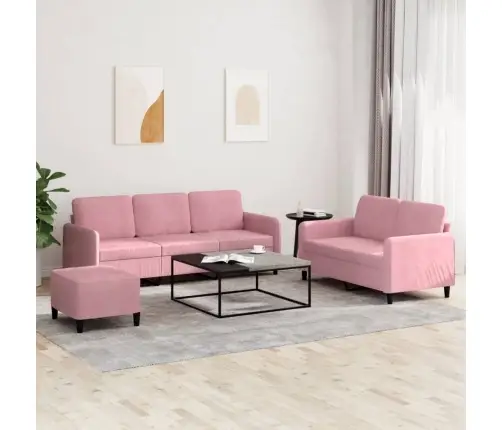 Trīsdaļīgs Dīvānu Komplekts, Rozā Samts Vidaxl
