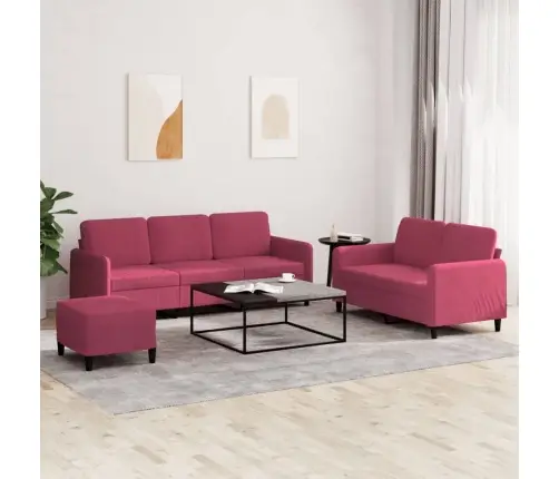 Sofos Komplektas, 3 Dalių, Raudonojo Vyno Spalvos, Aksomas