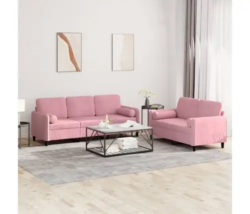 2-Osaline Diivanikomplekt Patjadega, Roosa, Samet