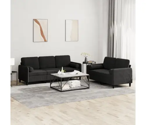 Divdaļīgs Dīvānu Komplekts Ar Spilveniem, Melns Samts Vidaxl