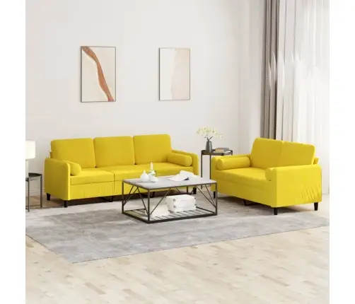Divdaļīgs Dīvānu Komplekts Ar Spilveniem, Dzeltens Samts Vidaxl