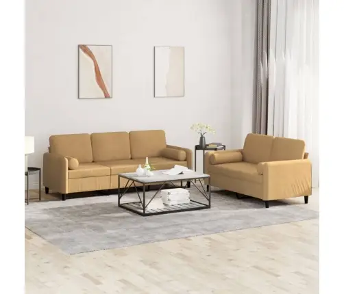 2-Osaline Diivanikomplekt Patjadega, Pruun, Samet