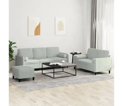 Trīsdaļīgs Dīvānu Komplekts Ar Spilveniem, Gaiši Pelēks Samts Vidaxl